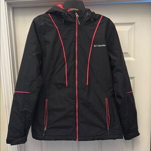 Columbia Black Jacket with bright pink Trim